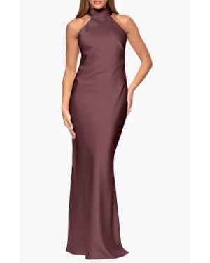 Xscape Evenings Halter Neck Satin Sheath Gown - Red