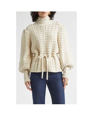 Zimmermann Valiant Wool Bauble Turtleneck Sweater - Natural