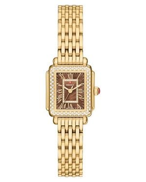 Michele Mini Deco Madison Two-Tone 18K Plate Diamond Bracelet Watch, 23Mm X 24Mm - Metallic