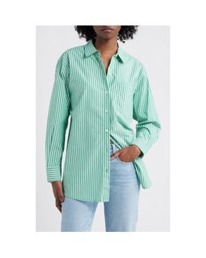 Rails Elsa Stripe Cotton Button-Up Top - Green