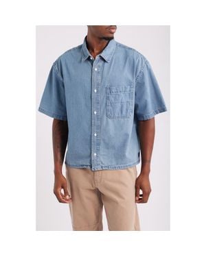 Vans Cyrus Loose Fit Short Sleeve Denim Button-Up Shirt - Blue