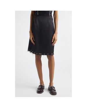 Wales Bonner Iris Studded Frayed Satin Skirt - Black