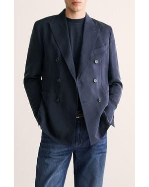 Mango Slim Fit Double Breasted Suit Jacket - Blue