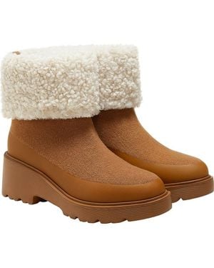 VIVAIA Faux Fur Platform Chunky Wedge Boots - Brown