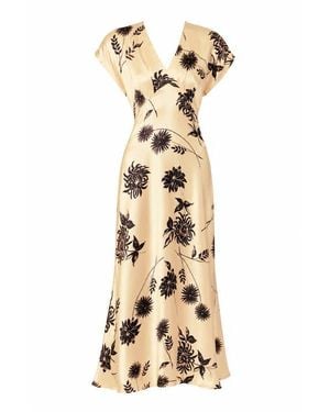 Exquise Floral Embroidered Viscose Dress - Natural