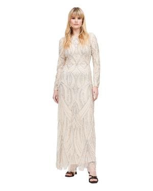MARYISA Modest Embellished Sequin Beaded Maxi Dress - Natural