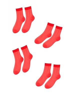 LECHERY 8-Pack Glossy Sheer Everyday Knee-Highs - Red