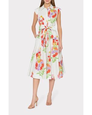 MILLY Jules Paris Bouquet Belted Midi Dress - Red