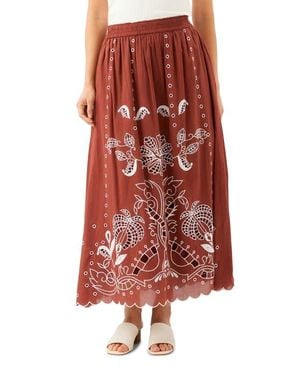 Karen Kane Embroidered Eyelet Cotton Midi Skirt
