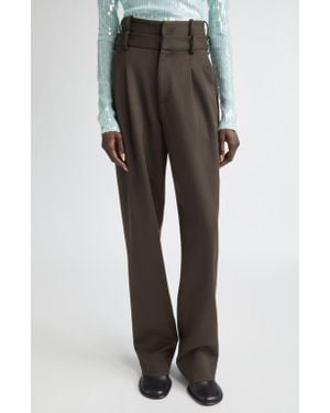 Monse Double Waistband Pleated Virgin Wool Pants - Gray