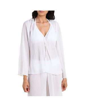 La Blanca Sunbeams Pleat Cover-Up Shirt - White