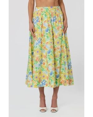 Astr Jolie Floral Print Midi Skirt - Yellow