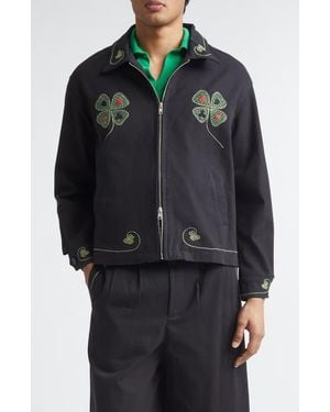 Bode Lucky Draw Embroidered Cotton Twill Jacket - Black