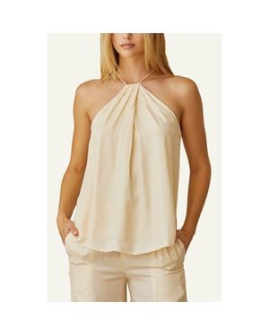 Crescent Pleated Halter Cupro Blend Top - Natural