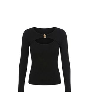 Monlicia Detail Cutout Long Sleeve Stretch Mila Top - Black