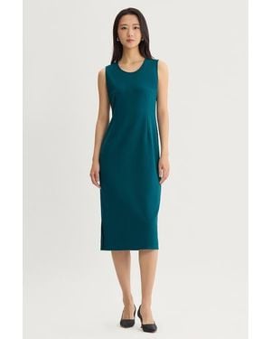 Ming Wang Stretch Deco Crepe Sheath Midi Dress - Blue