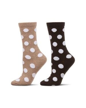 Memoi Pack Of 2 Cotton Blend Polka Dot Crew Socks - Black