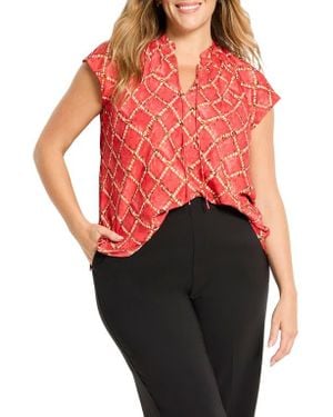 NIC+ZOE Squiggle Check Cap Sleeve Top - Red