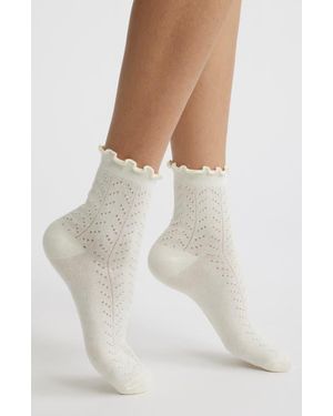 Stems Pointelle Ankle Socks - White