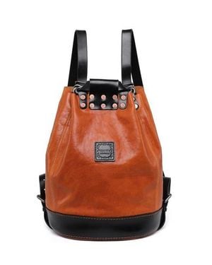 Old Trend Canna Genuine Leather Convertible Bucket Backpack - Orange