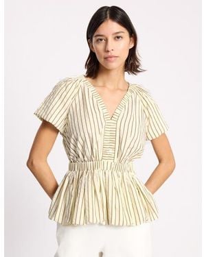Albaray Stripe Cotton Bubble Hem Top - White