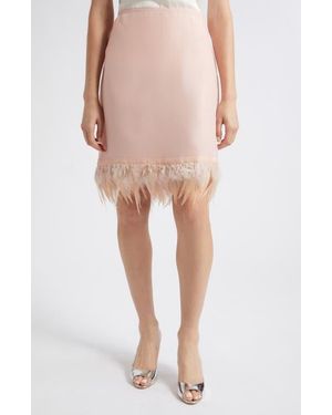 STAUD Lark Feather Trim Silk Skirt - Pink