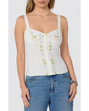 Astr Shayna Floral Embroidered Button-Up Top - Blue