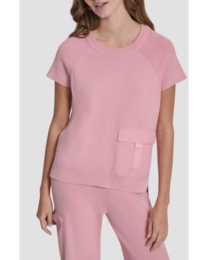 DKNY Satin Pocket Short Sleeve Sweater - Pink
