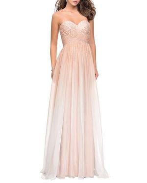 La Femme Ombre Chiffon Prom Dress With Criss Cross Pleating - Pink