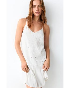 MANGO TEEN Embroidered Mirror Mini Sundress - White