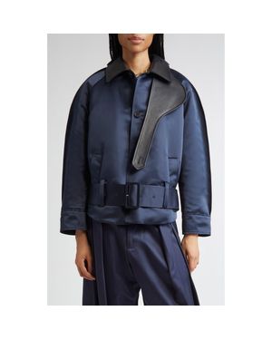 JW Anderson Duchesse Satin & Leather Jacket - Blue