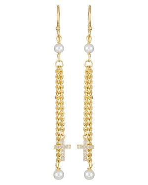 ATHRA LUXE Imitation Pearl & Cross Linear Drop Earrings - Metallic