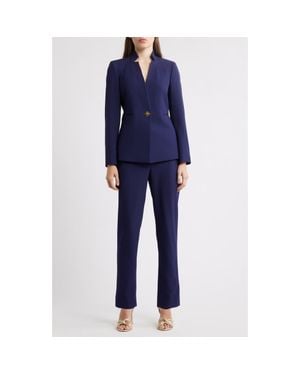 Tahari Notch Neck Long Sleeve Jumpsuit - Blue