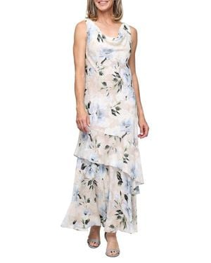 Alex Evenings Floral Print Chiffon Cocktail Dress - White