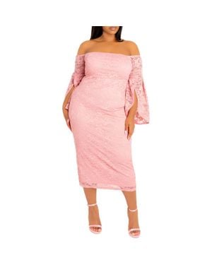 Buxom Couture Lace Off-The-Shoulder Midi Dress - Pink