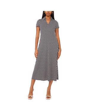 Halogen® Allover Print Spread Collar A-Line Dress - Gray