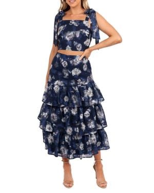 Petal & Pup Olivia Floral Crop Top & Skirt Set - Blue