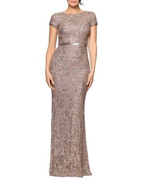 Betsy & Adam Sequin Column Dress - Gray