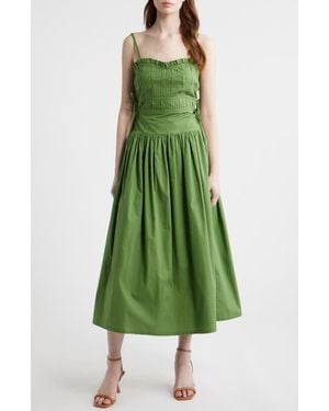 Moon River Pleated A-Line Midi Dress - Green