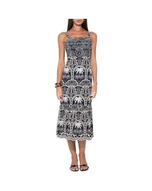 Adelyn Rae Evangeline Embroidered Scalloped Hem Cotton Midi Dress - Black