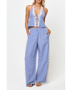 LSPACE Sur Wide Leg Linen Blend Cover-Up Pants - Blue