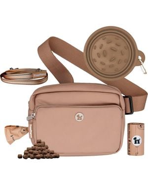 Puppington 3-In-1 Dog Walking Bag With Waste Bags Plus Travel Bowl And Reflective Leash - Brown