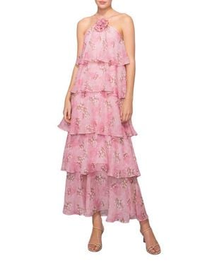 MELLODAY Floral Tiered Maxi Dress - Pink