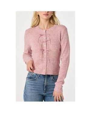 Astr Satin Bow Knit Cardigan - Red