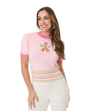 Smak Parlour Flower Cutout Knit Sweater - Pink