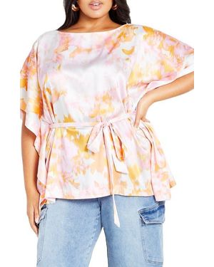 City Chic Alina Mixed Floral Faux Wrap Blouse - Multicolor