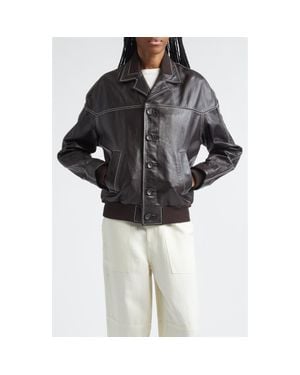 Wales Bonner Time Rib Trim Leather Jacket - Black