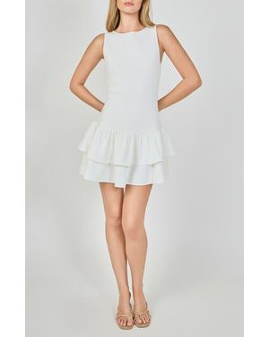 Endless Rose Mixed Media Tiered Ruffle Minidress - Gray