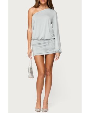 Edikted Athelia One-Shoulder Single Long Sleeve Minidress - Gray