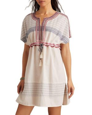 Lucky Brand Embroidered Drawstring Waist Cotton Sundress - White